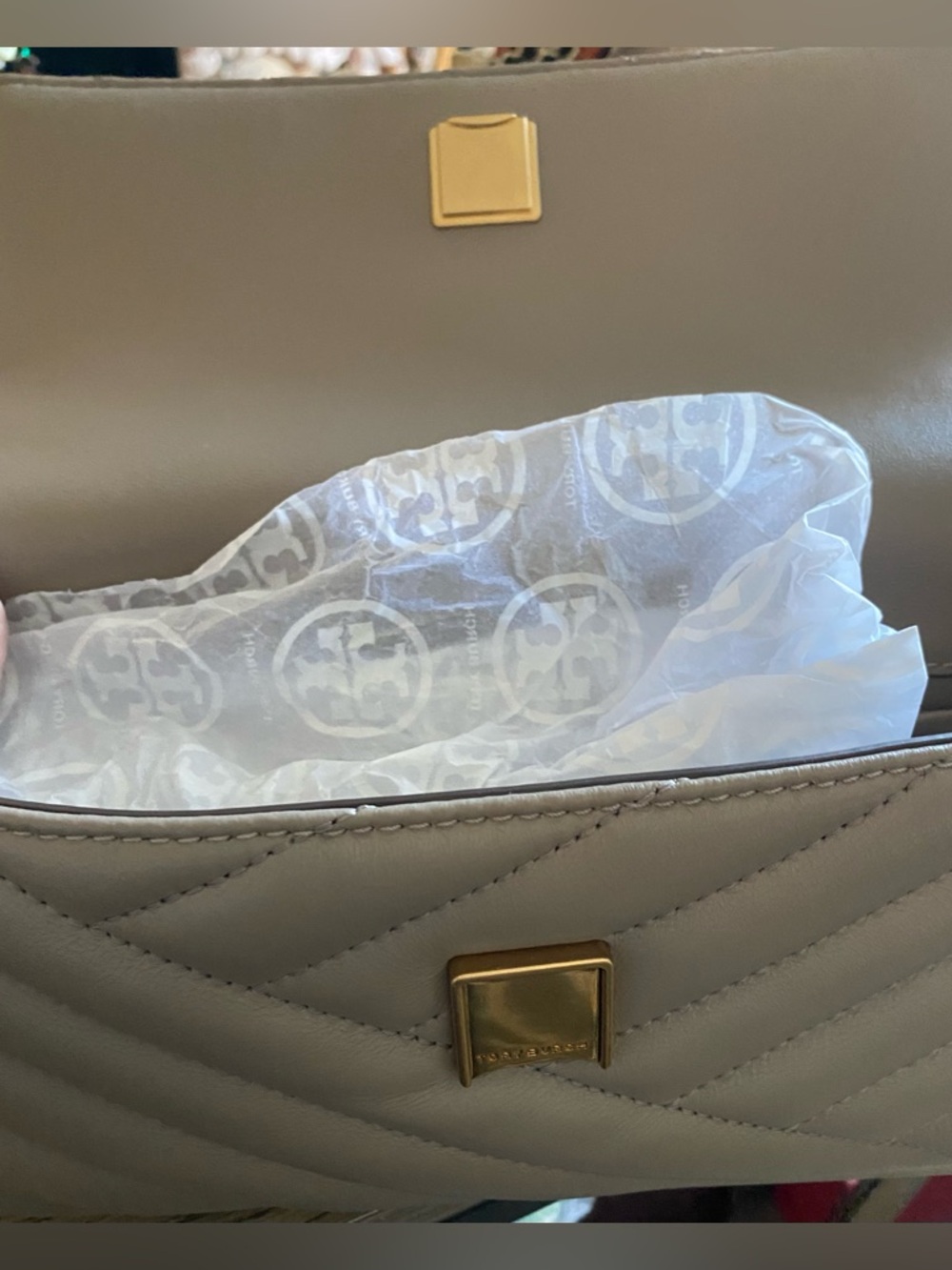 Tory Burch Kira Chevron Small Flap Shoulder Bag Grey Heron-NWT - Picture 5 of 9